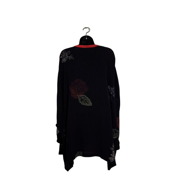 JG's Mad Lab Vintage Black Button-Up Tunic With Red Accents & Floral Design - Picture 5 of 10